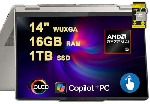 Lenovo Yoga 7 2-in-1 Laptop 14 WUXGA OLED Touch (100% DCI-P3, 600nits HDR) AMD 6-core Ryzen AI 5 340 (Up to 50 Tops) 16GB DDR5 1TB SSD for Creator Business Work Win11 ICP Hub