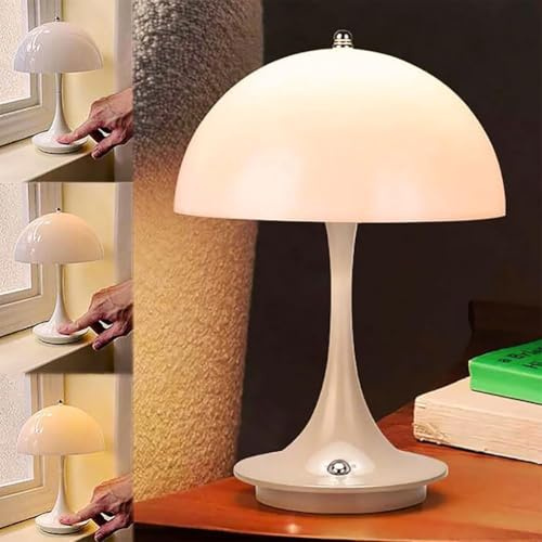 AoLa Pilz Tischlampe Kabellos, LED Tischleuchte Akku Dimmbar mit Touch Control Pilzlampe USB Aufladbar Nachttischlampe ohne Kabel 2000mAh Batterie Lampe 3000K-6000K für Schlafzimmer Restaurant Bar