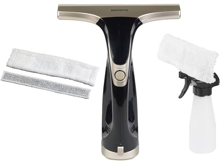 Beldray Cordless Window Vacuum Plus - Handheld & Rechargeable Vac for Streak Free Windows, Mirrors & Glass Cleaning, 60 ml Removable Water Tank, Includes Spray Bottle & 2 Spare Pads, Platinum