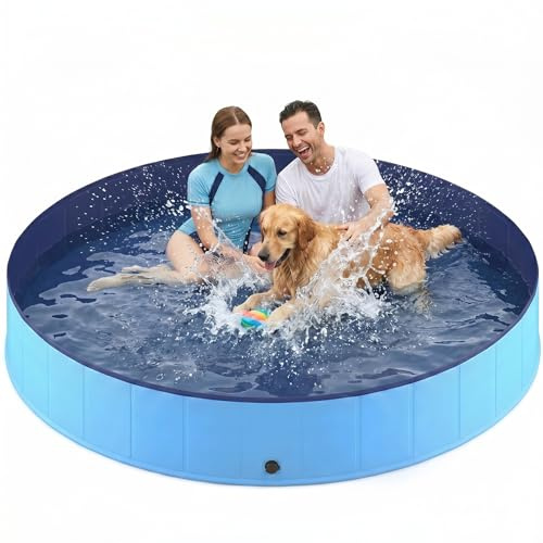Hundepool faltbar, Planschbecken für Hunde 200 x 30 cm, Anti-Rutsch-Platten, Schnelle Entwässerung, Hundebadewanne, Swimmingpool Verdickt PVC