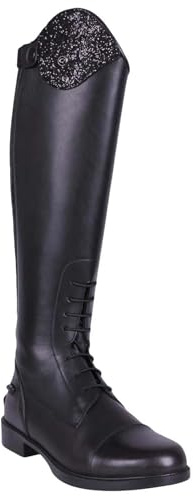 Bottes d'équitation en cuir QHP Romy pour enfants avec design interchangeable - Noir - Largeur de mollet normale, Noir , Taille 38