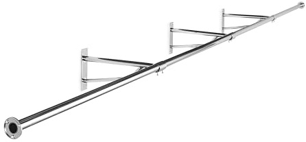 Shopfitting Warehouse Wardrobe/Alcove Chrome Tube Wall Hanging Clothes Rail - 2.4 m wide, with 3 Heavy Duty Support Arms and 2 Wall Sockets
