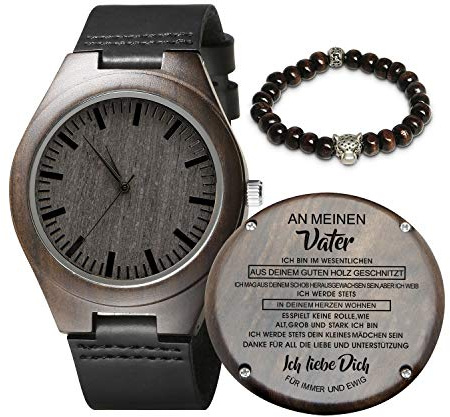 Kenon Gravierte hölzerne Uhr für Männer, natürliche hölzerne Groomsmen Uhr für Ehemann Sohn natürliche Ebenholz angepasst Holz Uhr Geburtstag Jubiläumsgeschenk