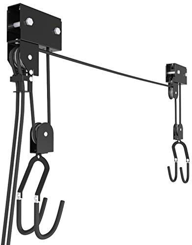 RAWBOND® Lève-vélo universel, pouvant supporter jusqu'à 57 kg, pratique, avec câble de traction et mécanisme de freinage d'urgence, pour votre garage, support de vélo