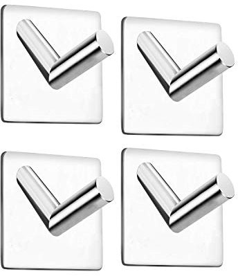 Celbon Selbstklebend Handtuchhaken Ohne Bohren Bad und Küche Edelstahl Chrom Kleiderhaken 4 STÜCK (4 STÜCK, Platz-Chrom)