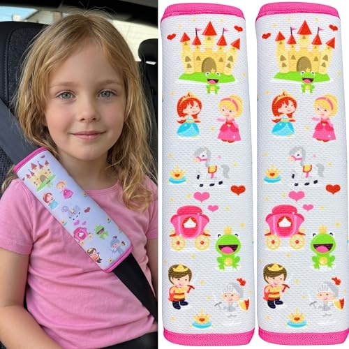 HECKBO 2x Kinder Auto Gurtpolster Gurtschutz mit Prinzessin Motiv - Sicherheitsgurt Polster für Kinder und Babys- Ideal für jeden Gurt Autositzerhöhungen Kinder Fahrradanhänger Flugzeug