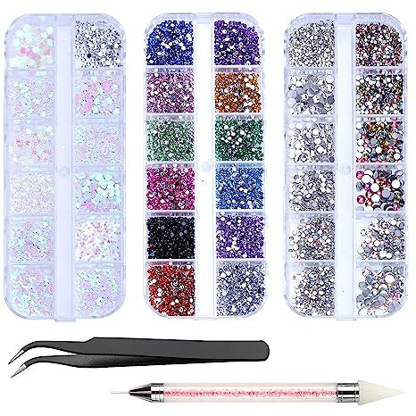 4200pcs Rhinestones for Nails, Nail Glitter Sequins Nail Decals with Crystals Nail Gems Diamonds for Nail Art Including Wax Pencil for Rhinestones And Rhinestone Picker