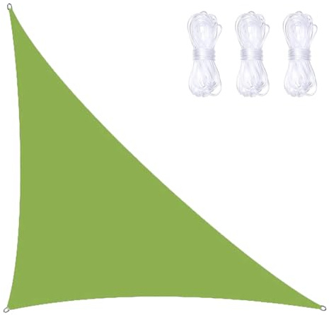 Gartensegel, dreieckiges Sonnensegel mit Befestigungsset, 3 Seile, wasserdicht, UV-Block, rechtwinkliger Gartenschattensegel für Terrassen im Freien (grün, 3 m x 3 m x 4,3 m)