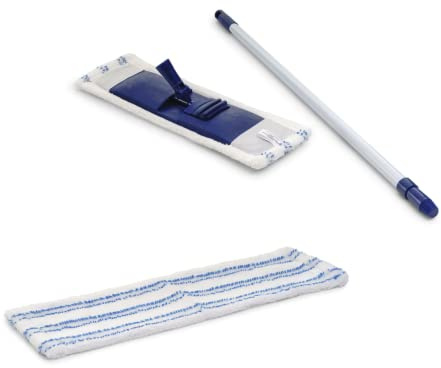 Novaliv Bodenwisch-System inkl. Stange mit Reinigungs-Pad | 4tlg. Weiß | 46x13 cm und 140 cm lang |Platzsparend|Nass-Wischer für Fast jeden Boden | Mopp für Reinigung von Laminat Hartholz