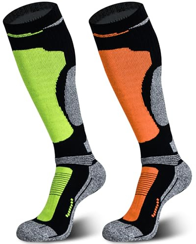 Muezna 2 Paar Merinowolle Skisocken, Herren Damen Knie-Hochleistungs-Thermosocken für Winter, Schnee, Snowboarden, Outdoor-Sport, Jagd