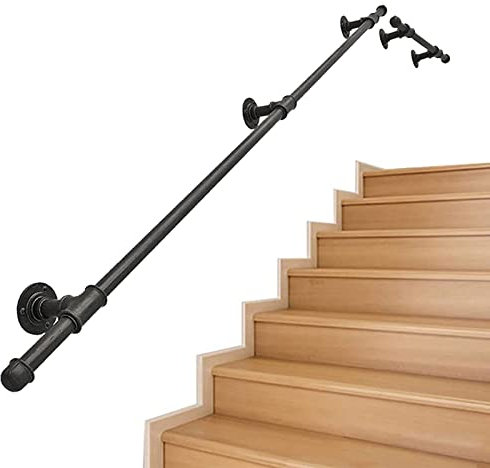 Advap Corrimano per Scale - Ringhiera Scala Moderna Nera - Kit Completo Gradini Fissati al Muro in Metallo Ferro Battuto per Interni ed Esterni (Size: 30cm)
