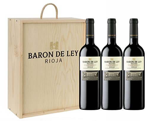 Baron de Ley Estuche madera Regalo 3 botellas Reserva, Vino tinto D.O. Ca. Rioja, Variedad Tempranillo, Fruta y Complejidad, Estuche 3 botellas 750 ml