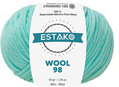 Estako Wool 98 100% Superwash Merino Wool Medium Worsted Weight Soft Knitting and Crochet Yarn 1.76 oz (50gr) 98 yds (90 yds) (6386 - Turquoise)