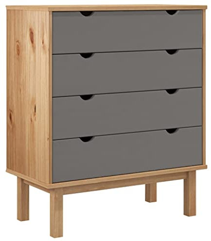 Makastle Kommode Schubladenschrank Schubladenkommode Sideboard mit 4 Schubladen, aus Massivholz, im angesagten Shabby Chic Look, für Schlafzimmer & alle Wohnräume, Braun & Grau 76,5x39,5x90cm