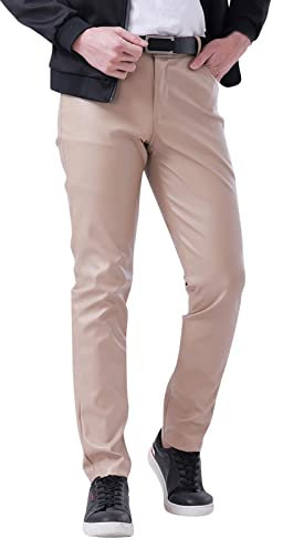 QWUVEDS Herren schmal geschnittene Lederhose Leggings Farbe elastisch Trend Motorrad Lederhose Cargohose Herren Taschen Vorne