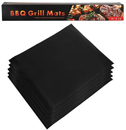 5 Pcs Non-Stick BBQ Grill Mats, Fiberglass Oven Mat, Reusable and Cuttable Baking Mat for Outdoor BBQ Kitchen Household