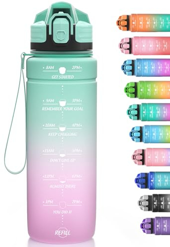 Niggeey Sport Trinkflasche 500ml, 700ml, 1L, 1,5L Trinkflasche Kinder Auslaufsicher, BPA-frei Tritan Motivierende Wasserflasche mit Zeitmarkierung, Sportflasche für Kinder, Schule, Fitness, Gym
