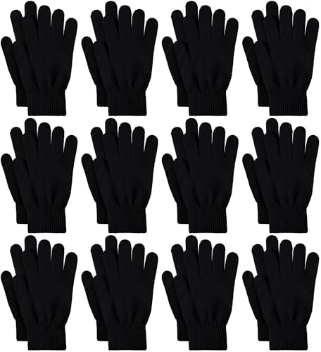 Glooarm 12 Pairs Winter Gloves Knit Warm Bulk Adult Stretchy Magic Gloves for Men Women Teens