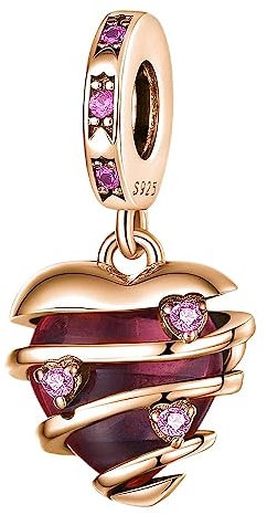 Lkwidi Charme Herz aus Roségold Charms-Anhänger 925 Sterling Silber Charm Bead Pendant für Europäische Armbänder und Halsketten