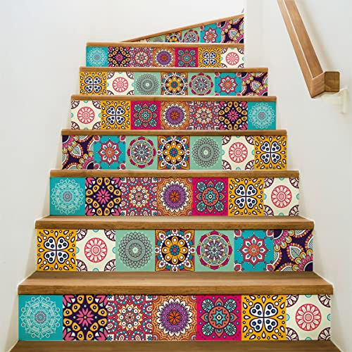 Ambiance - Adhesivo decorativo para escaleras de azulejos de cemento (2 tiras de 15 x 105 cm), multicolor
