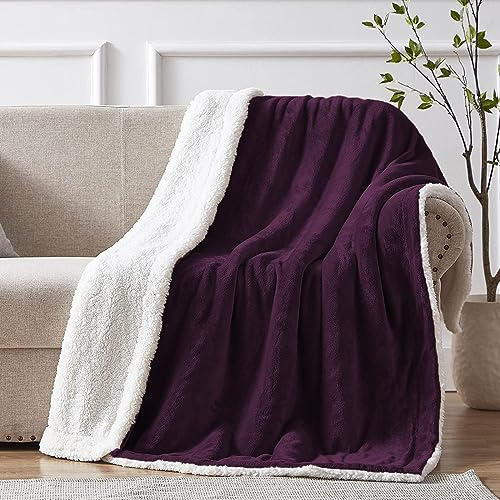 GREATOYAR Manta de Franela y Borreguillo Reversible, Suave y Cálida, Invierno y Otoño, Morado, 130X160cm