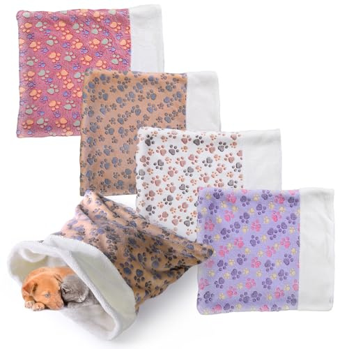 Peryiter 4 Pcs 24 x 22 Inch Cat Sleeping Bag Warm Soft Cat Puppy Bed Cave Kitty Sack Sleeping Bed Burrow Pad Sack Bag for Small Dog Hideaways Pet Mat Paw Print
