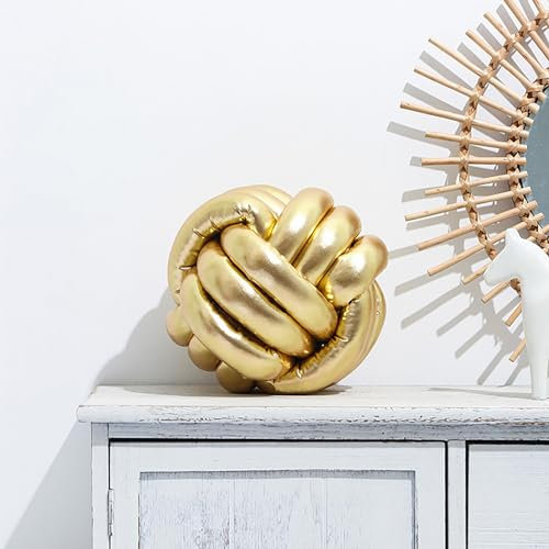 PTKG Weiche Knoten-Kugelkissen, Handgefertigtes Geknotetes Kugel-Wurfkissen, Gewebtes Rundes Kissen, Goldenes Knotenkissen, Plüsch-Wurfkissen für Zuhause, Zimmer, Sofa,Gold,27cm