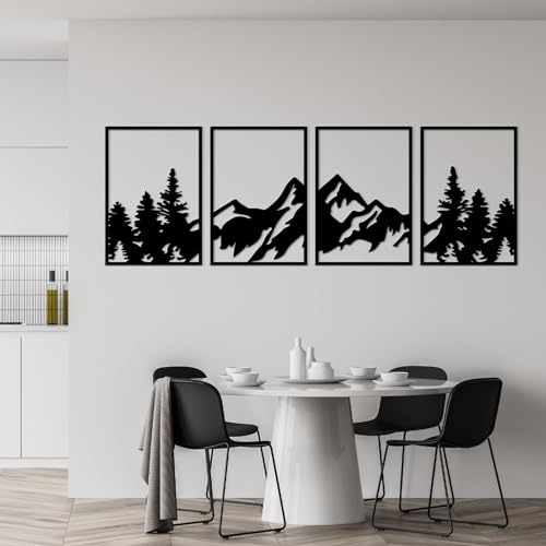 ESTART 4 Stück Metall-Berg-Wandkunst, große Berge Wanddekoration, Bergwald, dekoratives Gemälde, geeignet für Wohnzimmer, Schlafzimmer, Büro, drinnen und draußen (Berge Flüsse groß)