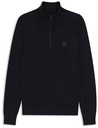 BOSS Mens Kanobix S Logo-Patch Zip-Neck Sweater in Cotton and Cashmere