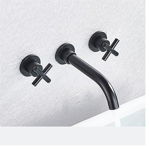 Gebürstetes Gold, Doppelgriff, Wandmontage, Badarmaturen, Waschbecken-Wasserhahn, Heiß- und Kaltwasserhähne, Waschtischmischer, mattschwarze Wasserkran-Wasserhähne (Color : Matte Black)