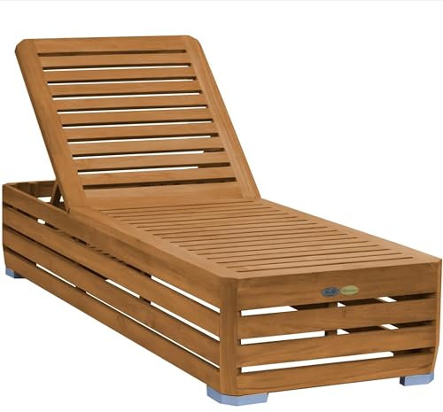 Teako Design Gartenliege Teak Picardie Massivholz Wetterfest, 35 x 70 x 195 cm, für den Außenbereich geeignet, Terassenmöbel, Gartenzubehör, langlebig und robust
