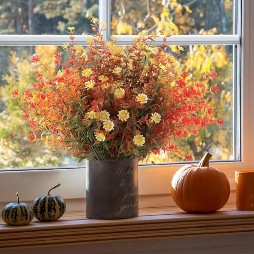 N&T NIETING Herbstblumen Künstlich Blumen, 6 Stück Kunstblumen Herbst Herbstblumen für Außendekoration, Faux Kunststoff Herbst Pflanzen für Garten Balkon Herbstdeko Draußen Dekor (Mehrfarbig)