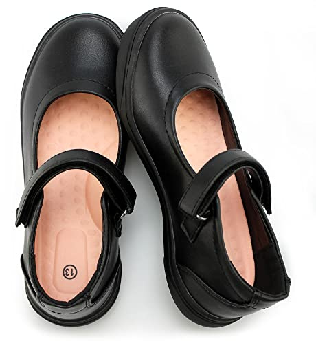 Hawkwell Chaussures Mary Jane Plates pour Fille - Noires Scolaires et Formelles,PU Noir, EU 32 Petit Enfant