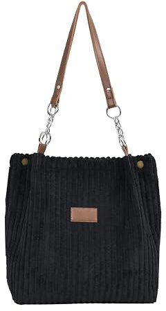 Funtlend Cord Damen Tasche Umhängetasche mit Reissverschluss Tasche Cord Damen aus Cordtaschen Shopper Cord Damen Schultertasche aus cord damen für Uni, Alltag, Büro, Einkauf