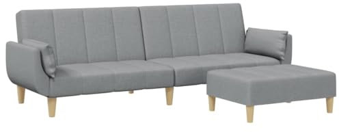 vidaXL Schlafsofa 2 Sitzer mit Fußhocker, Bettsofa mit Holzrahmen, Tagesbett für Wohnzimmer, Schlafcouch Klappsofa, Modern, Hellgrau Stoff