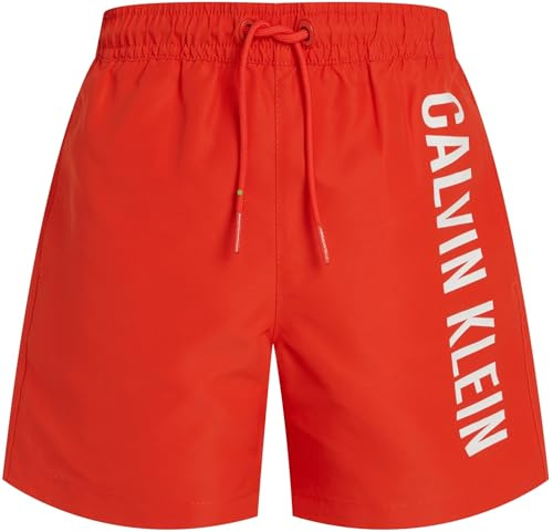 Calvin Klein Bambino Pantaloncino da Bagno Medium Drawstring con Coulisse, Rosso (Flaming Chili), 10-12 Anni