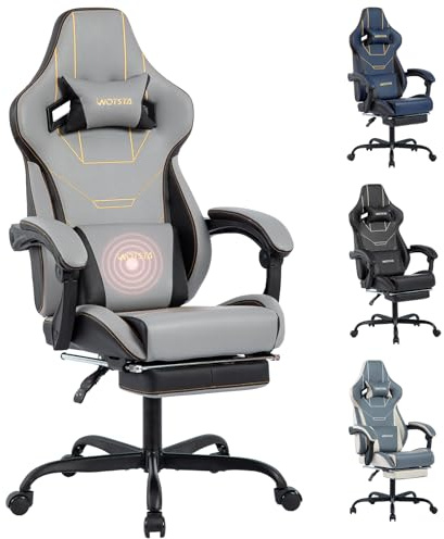 WOTSTA Gaming Stuhl, PC Stuhl mit Fußstütze Computerstuhl mit Gepolstert | 135° Neigung, 250LBS, PVC, Geeignet für Spiele und Büroarbeit, Sitzkissen aus Schaumstoff, 150cm-178cm, Stilvoll, Teenager