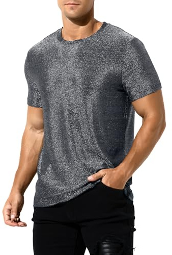 Casey Kevin T-Shirt Paillette Homme Brillant Tee Shirt Manches Courtes Chemise Disco Costume Fête Shirts