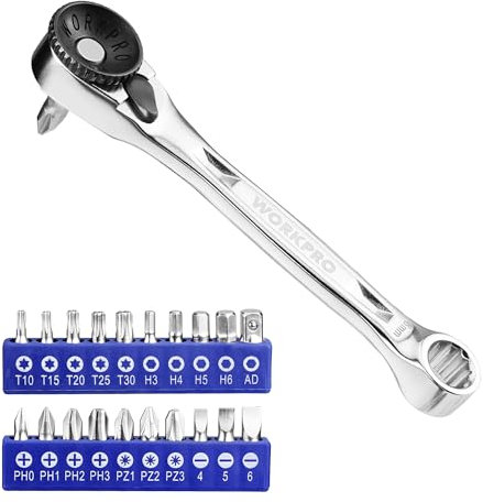 WORKPRO Mini-Ratschen-Set, 1/4 Umschaltknarre, 72-Zahn Ratschengriff, Ratschenschlüsselsatz, mit 20 Zubehörteilen, für die Routinewartung