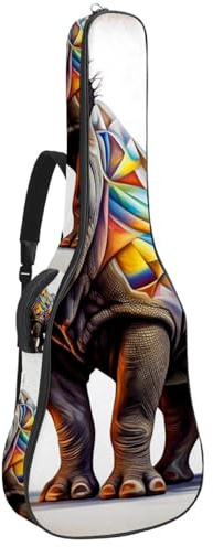 Tasche für Bassgitarren mit buntem Rhino 18, Akustikgitarrentasche, 101,6 cm (40 - 104,1 cm) E-Gitarrenkoffer, wasserdicht, Oxford-Gitarren-Gigbag für akustische Konzertgitarre, Ukulele, Buntes