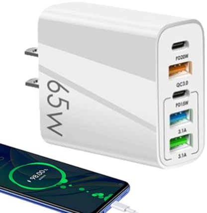 Bloque de carga USB, adaptador de cargador USB, pequeño bloque de carga rápida multipuerto – enchufes de carga portátiles multifuncionales, estándar americano de 65 W, para viajes al aire libre