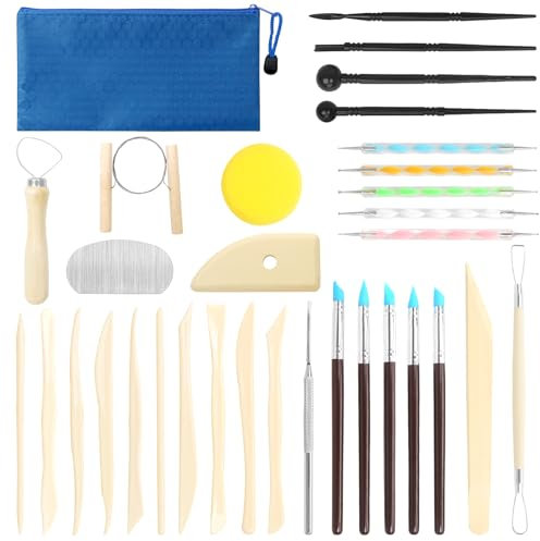 Zefphxs Modellierwerkzeug, 33 Stück Töpferwerkzeug mit Aufbewahrungsbeutel, Ton Werkzeug für Modellbau, Schnitzen, DIY-Handwerk, Carving Anfänger