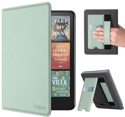CoBak Case for 7 Inch E-Reader 12th Generation 2024 - Durable PU Cover with Auto Sleep Wake, Card Slot, Hand Strap Feature, Agave Green