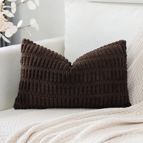 Artscope 1er Set Boho Gestreifte Kissenbezug Einfarbig Zierkissenbezug Dekokissen Sofakissen 40x60 cm Kissenhülle Weiche Couchkissen für Sofa Wohnzimmer Schlafzimmer Dekor, Dunkelbraun