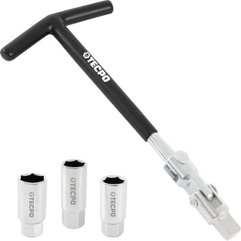 TECPO Zündkerzenschlüssel-Satz mit T-Griff, 240° schwenkbar, für schwer zugängliche Bereiche, Steckschlüssel-Einsätze 16, 18, 21 mm, Zündkerzensteckschlüssel, Zündkerzen Entferner, Zündkerzen wechseln