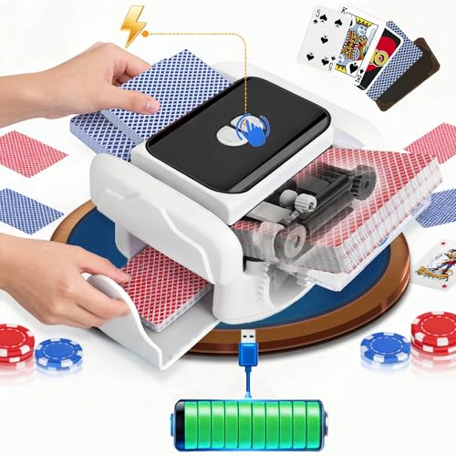 TGHIJKK Automatic Card Shuffler Machine: Quick Shuffle for Family Game Nights - 65dB Quiet Operation - USB-C Rechargeable with 25000 Shuffles - Compatible with 5 Card Types