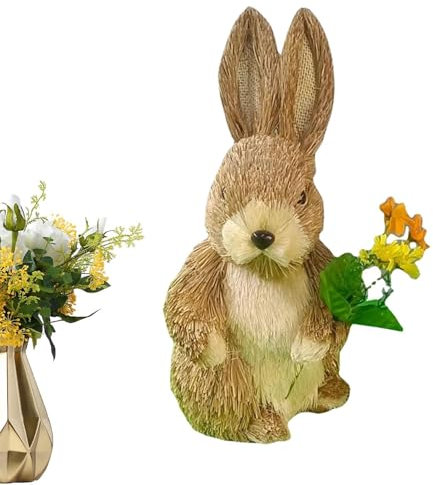 Conejito De Pie De Paja - Figuras De Conejo De Pascua De Pie, Conejito De Pascua De Pie Portátil | Decoración De Conejito De Pascua Estilo Granja, Conejito De Pascua Rústica De Paja, Decoración