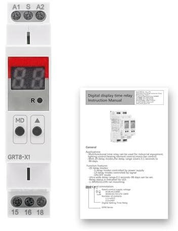 DEWIN Rele Temporizador 230V, Relé de Tiempo de 20 Modos Ajustable Relé de Retardo de Tiempo Montaje en Riel DIN, Ultra Amplio de 0,1 S a 99 días (GRT8-X1, AC230V)