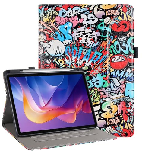 Vakarey Funda para iPad Air 11 Pulgadas M4 2026/M3 2025/M2 2024,iPad Air 5.ª/4.ª Generación 10.9,Carcasa Antigolpes con Portalápices,Correa de Mano y Soporte,Grafiti