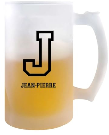 Planetee Verre à Bière Jean-Pierre Lettre Sport | Chope de Bière Pinte | Idée Cadeau Prénom Style Basket Université Anniversaire Papa Collègue Départ Retraite Noël